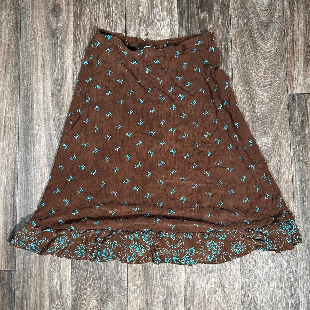 Reds Threads Brown & Turquoise Crinkle Skirt y2k boho long skirt